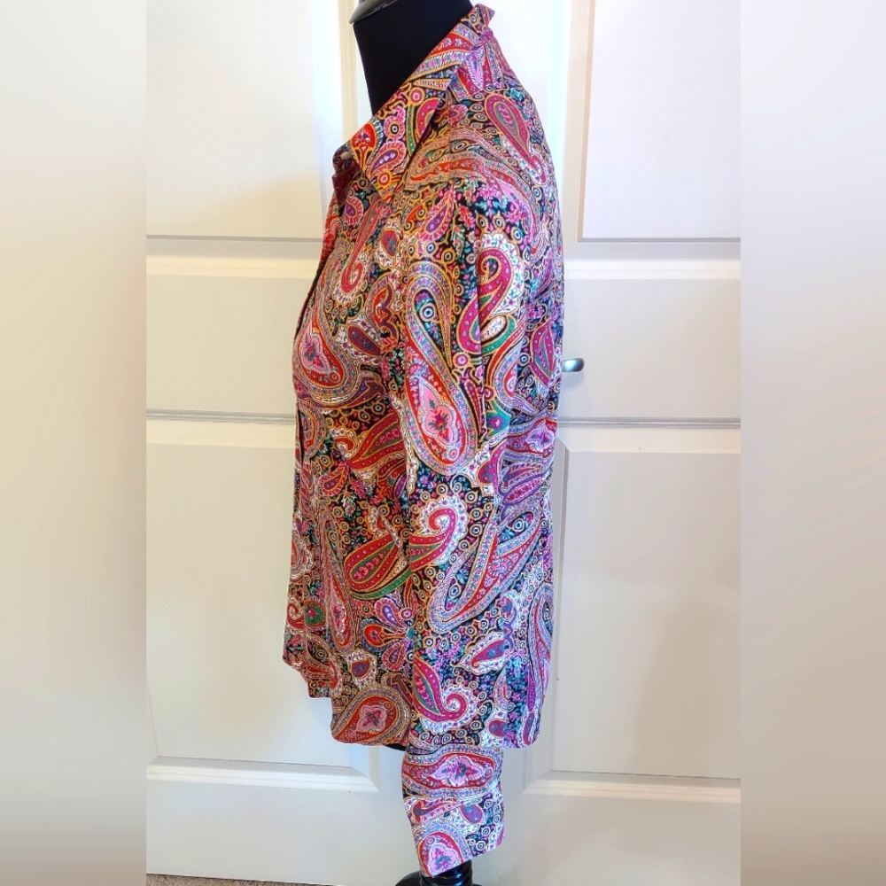Chaps by Ralph Lauren Colorful Paisley No Iron Button Down Blouse EUC - Picture 3 of 8